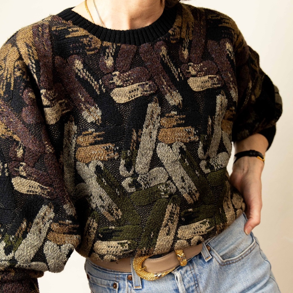 VINTAGE KNIT WOOL GEOMETRIC SWEATER